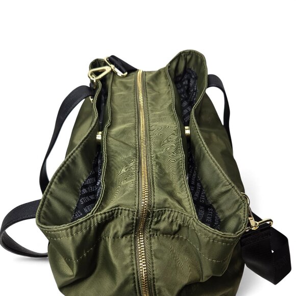 Steve Madden Gym Bag Women Nylon Gold Trim Olive Green Chunky Zip Shoulder Strap - Picture 8 of 12